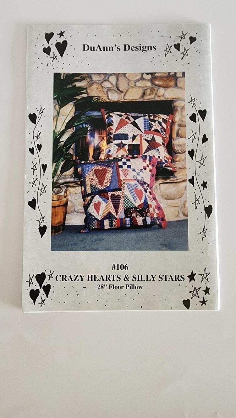 DuAnn's Designs Floor Pillow Sewing Pattern #106 Crazy Hearts Silly Stars